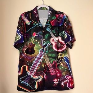 Mens All Over Printed Electrifying Guitar Button Down Short Sleeve Shirt